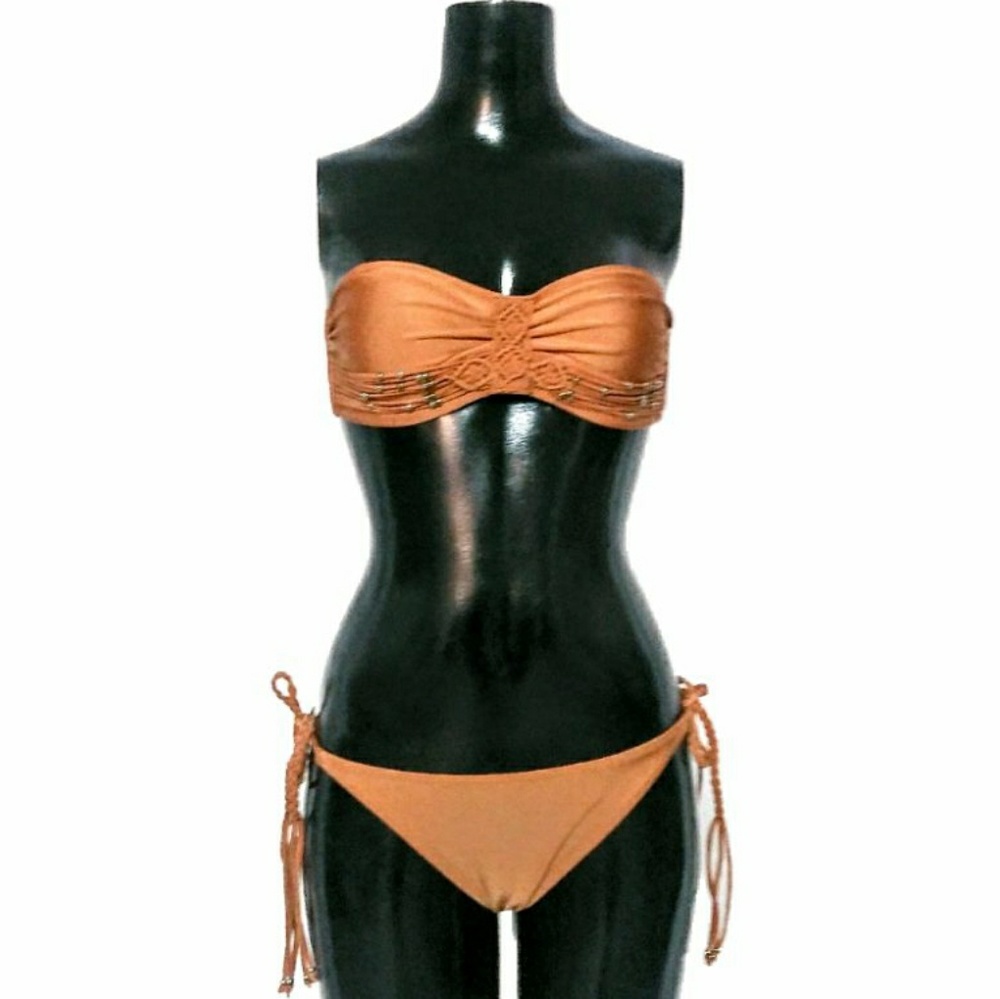 Swimbay Bronze Strapless Tie Bottom Bikini Sz